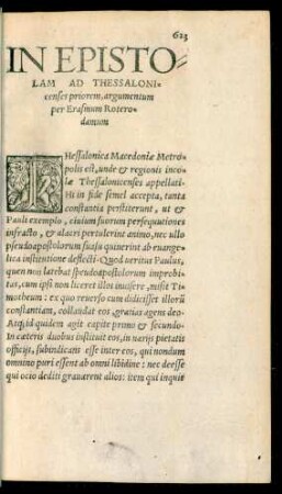 In Epistolam Ad Thessalonicenses priorem, argumentum per Erasmum Roterodamum