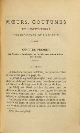 Moeurs, coutumes et institutions des indigènes de l'Algérie
