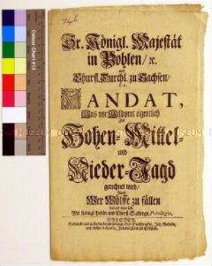 Mandat von Friedrich August I. Kurfürst von Sachsen betreffend die Jagd