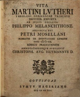 Vita Martini Lvtheri Theologi Germaniae Principis