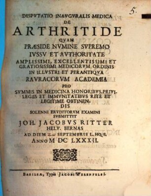 Disp. inaug. med. de arthritide