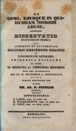 De opio eiusque in quibusdam morbis abusu : Diss. inaug. med.
