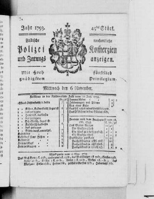 45tes Stück., Ausgabe vom 6. November 1793