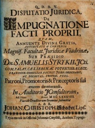 Disputatio Iuridica, De Impugnatione Facti Proprii