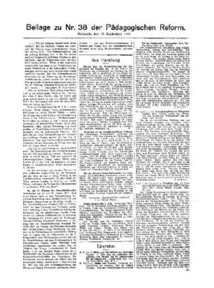 [Umschau] : [Fortsetzung aus dem Hauptblatt] ; Beilage zu Nr. 38 der Pädagogischen Reform