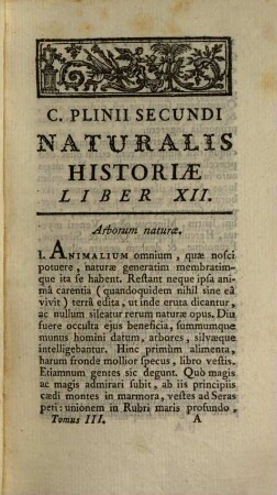 Historia naturalis Caii Plinii Secundi historiae naturalis libri XXXVII. 3. (1779). - 552 S.