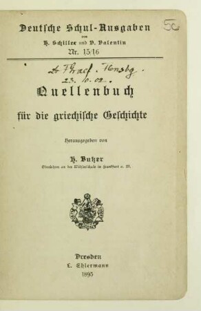 Nr. 15/16: Quellenbuch für die griechische Geschichte
