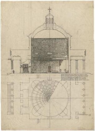 Döllgast, Hans; München; Ostfriedhof, Aussegnungshalle - Grundriss; Längenschnitt