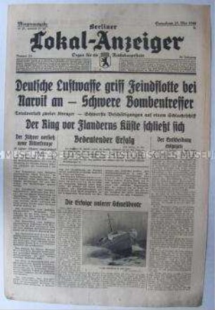 Tageszeitung "Berliner Lokal-Anzeiger" u.a. zur Bombardierung britischer Schiffe