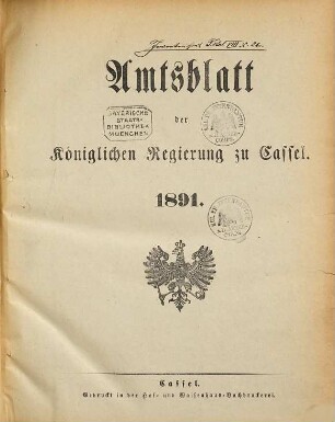 Amtsblatt der Regierung in Kassel. 1891