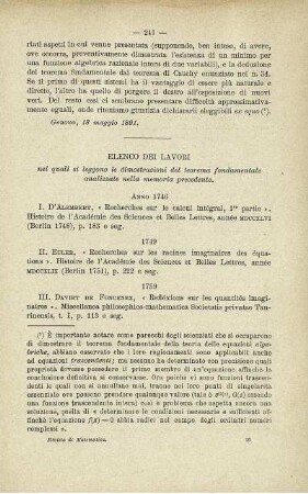 Elenco dei lavori