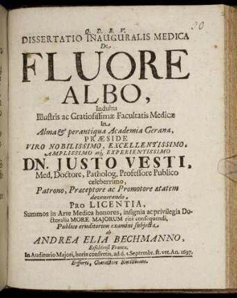 Dissertatio Inauguralis Medica De Fluore Albo