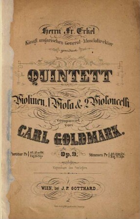 Quintett : für 2 Violinen, 1 Viola & 2 Violoncelli ; op. 9
