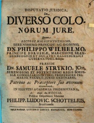Disputatio Juridica, De Diverso Colonorum Jure