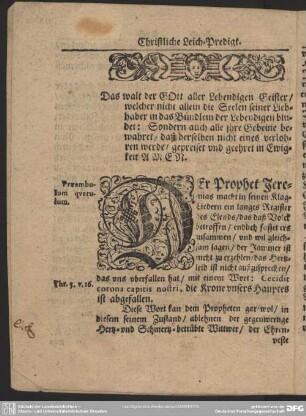 Leichenpredigt : Christliche Leich-Predigt. Leich-Text. Erklärung. Erstlich. Zum Andern. Zum dritten. Zum vierdten und letzten
