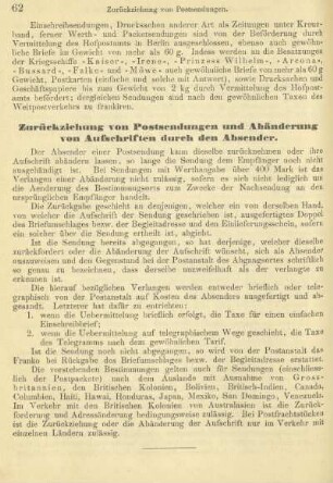 Zurückziehung von Postsendungen und Abänderung von Aufschriften durch den Absender