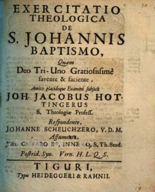 Exercitatio theol. de S. Johannis baptismo