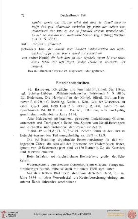 Beschreibender Teil, Einzelhandschriften
