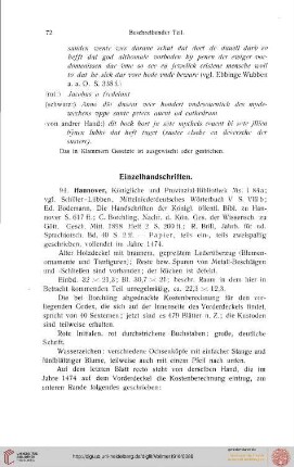 Beschreibender Teil, Einzelhandschriften