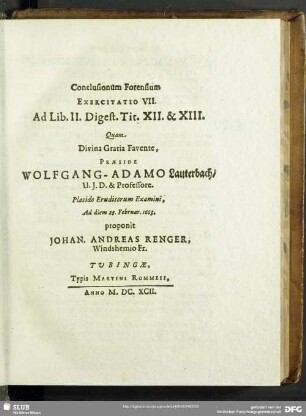 Conclusionum Forensium Exercitatio VII. Ad Libr. II. Digest. Tit. XII. & XIII.