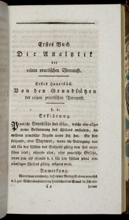 Erstes Buch. Die Analytik der reinen practischen Vernunft.