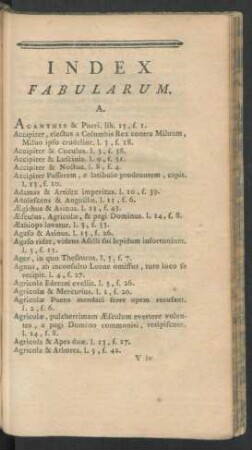 Index fabularum.
