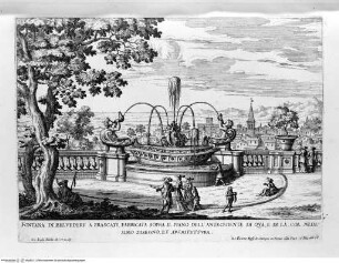 Le fontane di Roma nelle piazze e luoghi publici della città con li loro prospetti come sono al presenteBand 2: Le fontane delle ville di Frascati, nel Tusculano con li loro prospetti. [s.a.] - disegnate, et intagliate da Gio. Battista Falda. Data in luce con direttione, e cura di Gio. Giacomo de RossiLibro 2Tav. 5: Frascati, Villa Aldobrandini, fontana della navicella