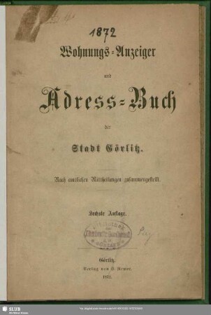 6.1872: Adreßbuch der Stadt Görlitz