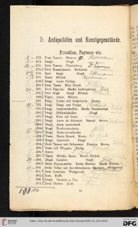 D. Antiquitäten und Kunstgegenstände (Nr. 272- 1062 )