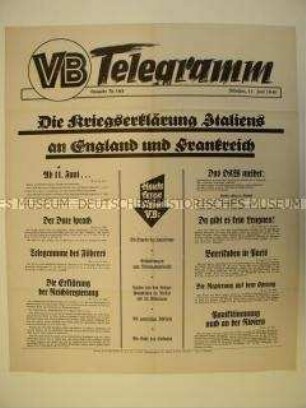 Maueranschlag des "Völkischen Beobachters": "Die Kriegserklärung Italiens an England und Frankreich"