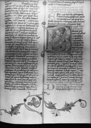 Schellenberg Bibel / Bible-Šellenberská — Initiale B (eatus) vir qui non abiit in consilio impiorum, mit Harfe spielendem Psalmist David, Folio fol. 336r