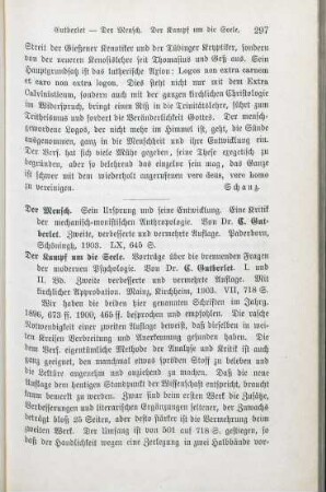 297-298 [Rezension] Gutberlet, Constantin, Der Mensch