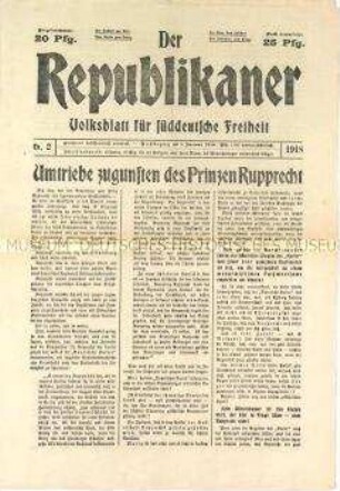 Linke Wochenzeitung "Der Republikaner" mit einem Beitrag über den gestürzten bayrischen Kronprinzen Rupprecht