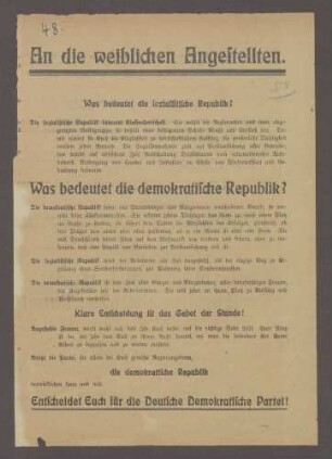 "An die weiblichen Angestellten"