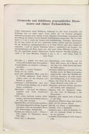Aussprache und Erklärung geographischer Eigennamen und einiger Fachausdrücke