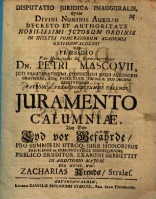 Disp. ... inaug. de iuramento calumniae