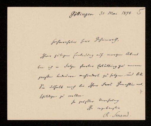Nr. 5: Brief von Rudolf Smend an Ernst Heinrich Ehlers, Göttingen, 31.5.1898