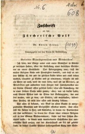 Zuschrift an das Zürcherische Volk