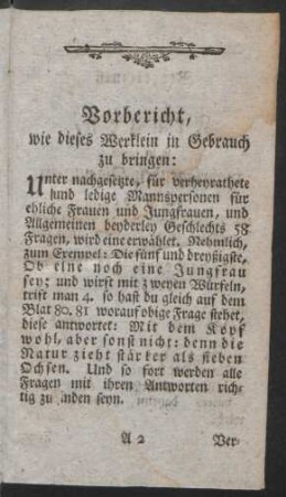 Vorbericht, wie dieses Werklein in Gebrauch zu bringen: