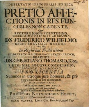 Dissertatio Inauguralis Juridica De Pretio Affectionis In Res Fungibiles Non Cadente