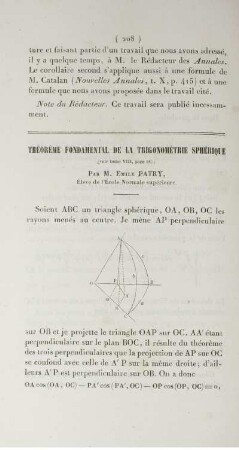 Théorème fondamental de la trigonométrie sphérique.