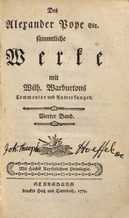 Des Alexander Pope Esq. sämmtliche Werke, 4