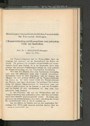 I. Wasserverdunstung und Wasserabfluss eines gebrachten Lehm- und Sandbodens.