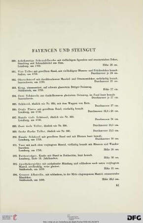 Fayencen und Steingut (Nr. 880-933)