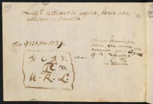 "licet ultimus in pagina, tarnen non ultimus in amicitia." Tübingen 1777.G.A.Lucius.