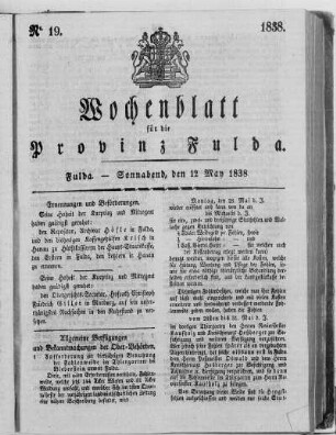 Nr. 19, Ausgabe vom 12. Mai 1838