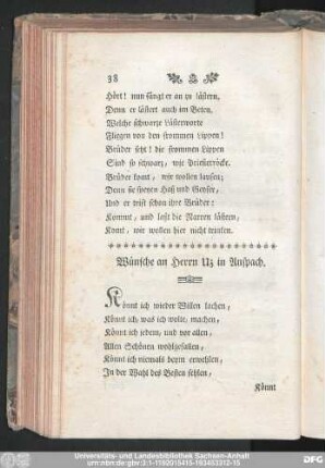 Wünsche an Herrn Uz in Anspach.