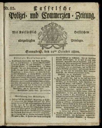 Nr. 83, Sonnabend, den 14ten October 1820