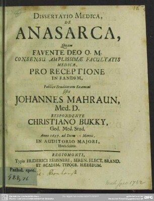 Dissertatio Medica, de anasarca
