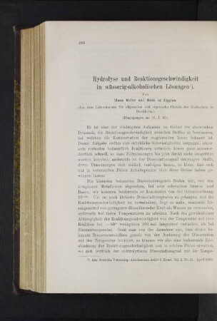 Hydrolyse und Reaktionsgeschwindigkeit in wässerig-alkoholischen Lösungen.